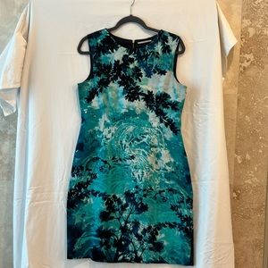 T Tahari Blue Teal and Black Sleeveless Dress Medium Sheath Bodycon